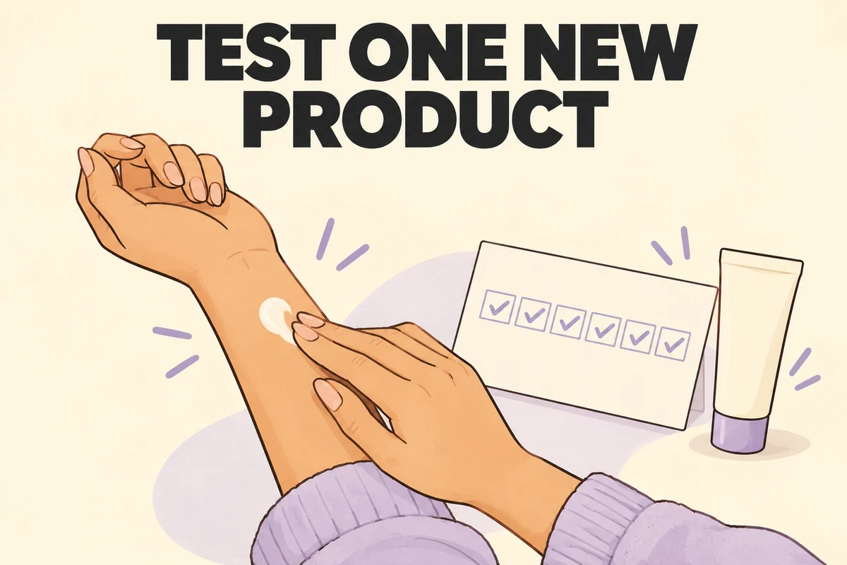 Test One New Product illustration showing a small amount of cream applied to an inner forearm